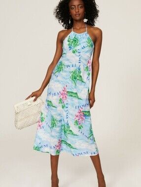 High-end Designer $930 Rixo MARILYN Diamond Head Hawaii Resortwear Dress Size L